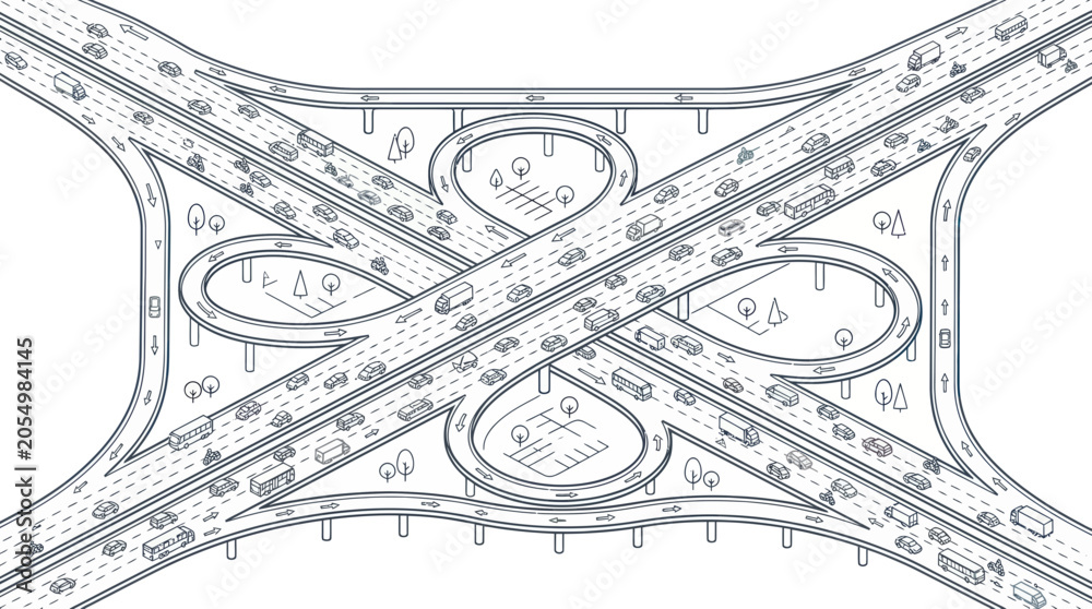 Obraz premium Complex Highway Interchange Illustration - Traffic Flow and Urban Transport Network