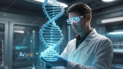 Scientist observing DNA in lab