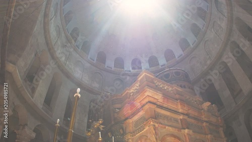 The Church of the Holy Sepulchre in Old Jerusalem Interior of the Church of the Holy Sepulchre. Jerusalem sightseeing tour. Travel to Israel.