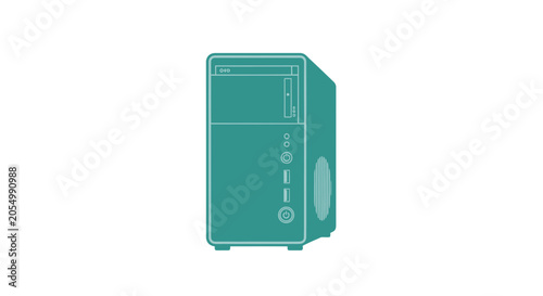 Teal Computer Tower Illustration Simple Design.