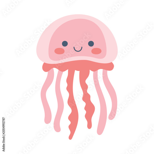 Cute pastel jellyfish in naive doodle style. Flat vector illustration. Ideal for kids design, nursery, print and packaging.