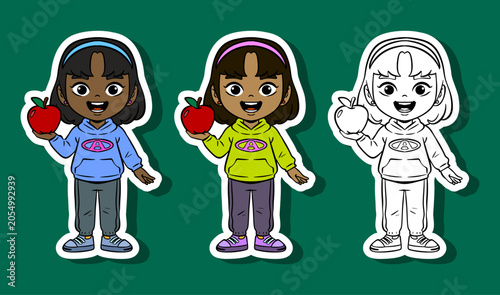 Girl Holding Apple Illustration Set