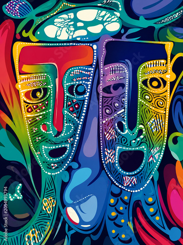 Vibrant Tribal Mask Vector Art