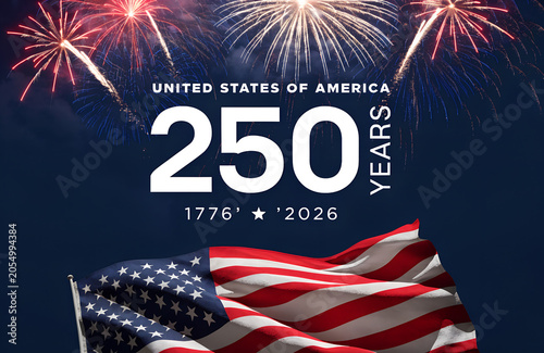 USA 250 Celebration America 250th Anniversary Patriotic Commemorative Banner Design, America 250 Years Independence Anniversary Celebration Background with USA Theme, United States 250th Anniversary P