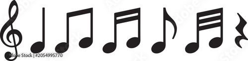 Music notes icons set. Black notes symbol on white background