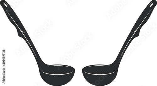 Bild auf Leinwand Black kitchen ladle vector illustration, two identical soup ladles, cooking uten