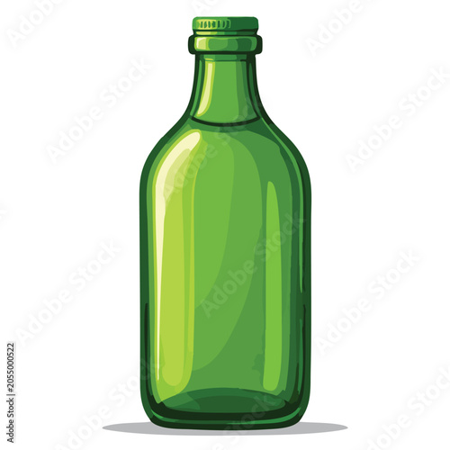 A single green glass bottle isolated on a white background.