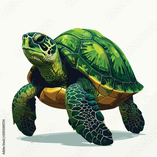 Vibrant illustration of a green sea turtle walking.