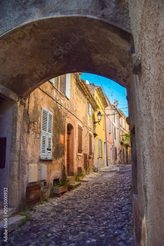 Traditional old stone houses in a medieval village in the South of France