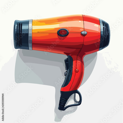 A vibrant red hair dryer isolated on a white background.