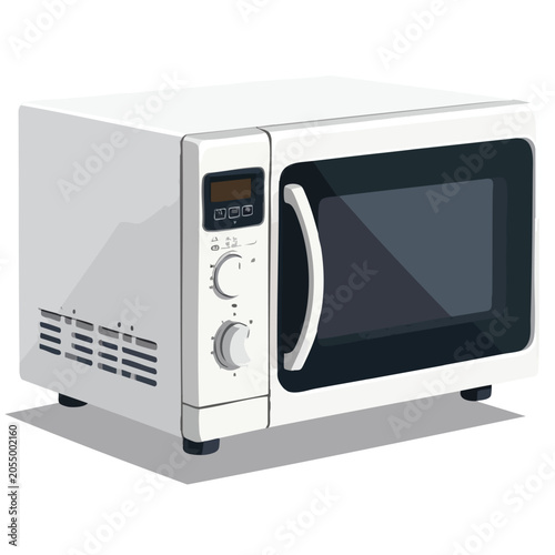 A vector illustration of a modern white kitchen microwave oven.