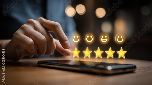 Rating review concept with mobile phone