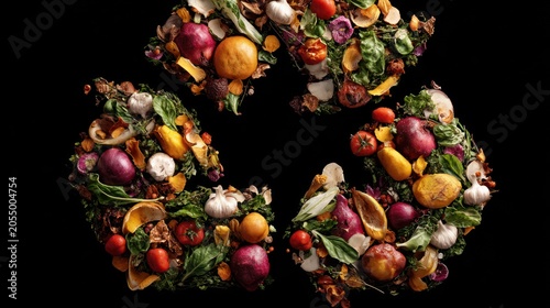 Recycle symbol with food waste