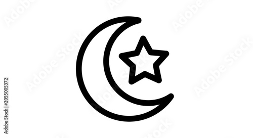 Crescent Moon with Star Symbol Icon.