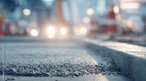 Road construction close up with lights