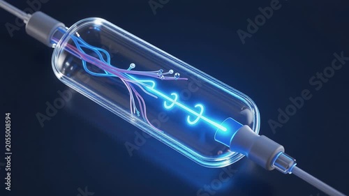 Glowing Blue Energy Flow in a Futuristic Glass Tube