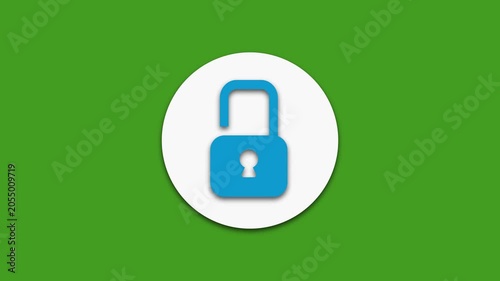 Flat animation of a locked and unlocked lock icon on a chromakey background. animation of a security lock icon. 4K