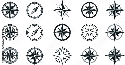 Canvas Print Vintage Windrose and Compass Rose Vector Icon Set for Nautical Marine Exploratio