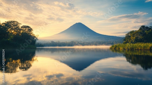 Serene lake sunrise vista