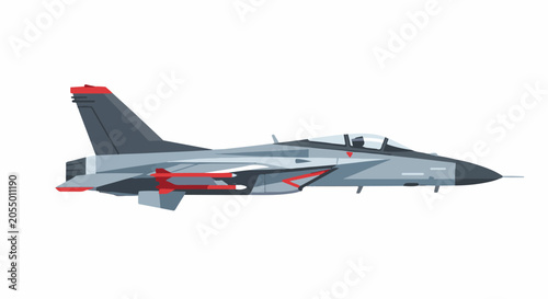 Pixel art fighter jet with missiles, gray and red accents, on white background