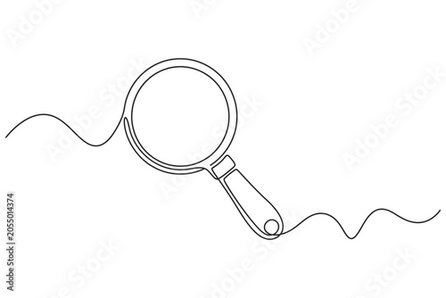 Magnifying glass continuous line drawing vector illustration with magnifying magnifier investigation analysis detective research minimalist illustration discovery equipment creative