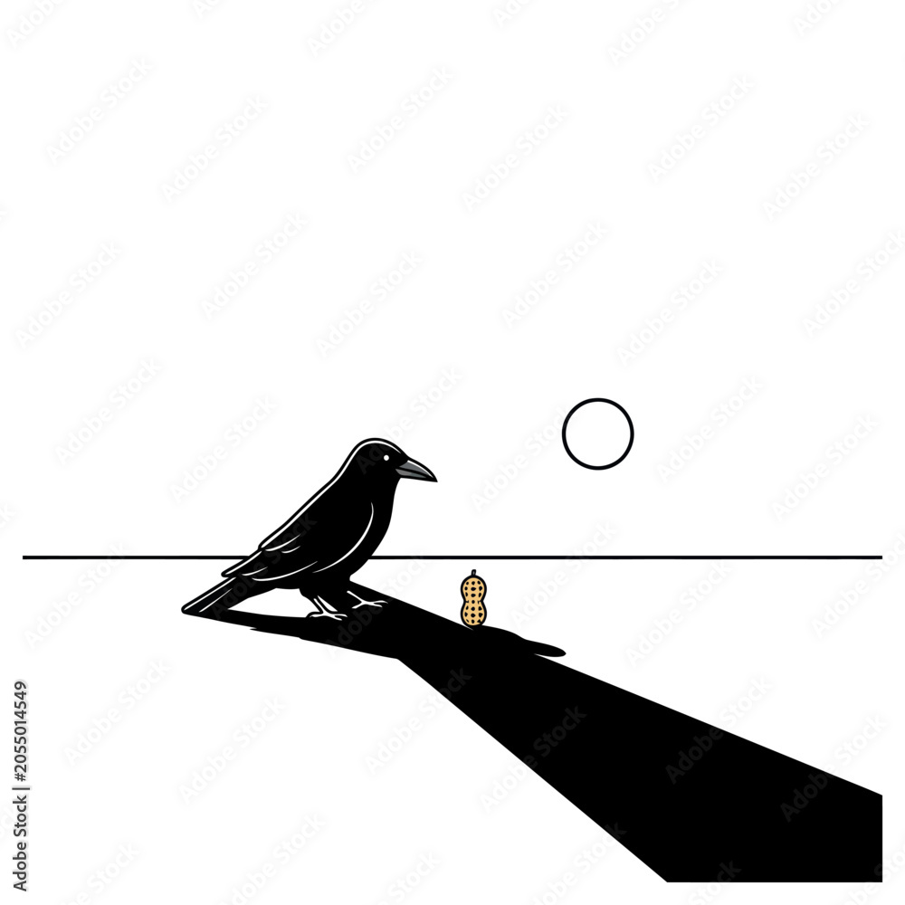 Fototapeta premium Minimalist Crow and Peanut Vector Illustration