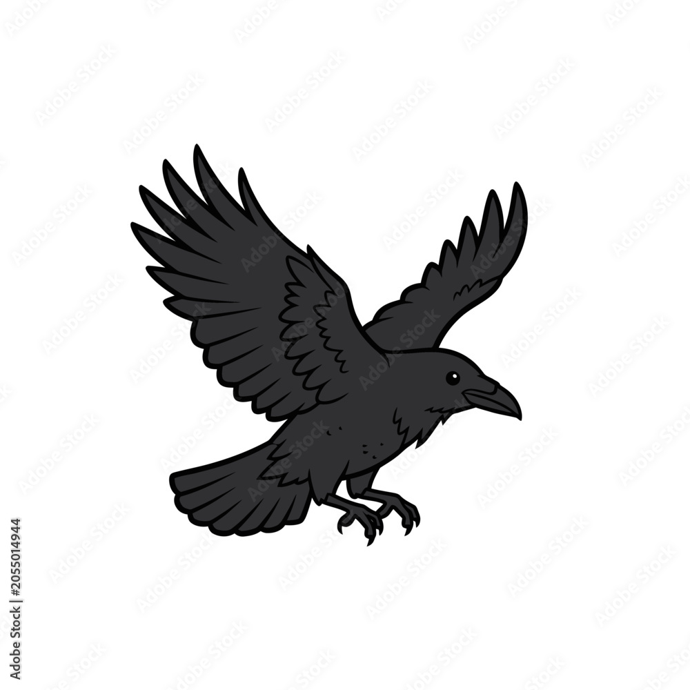 Fototapeta premium Black Raven Flying with Wings Spread