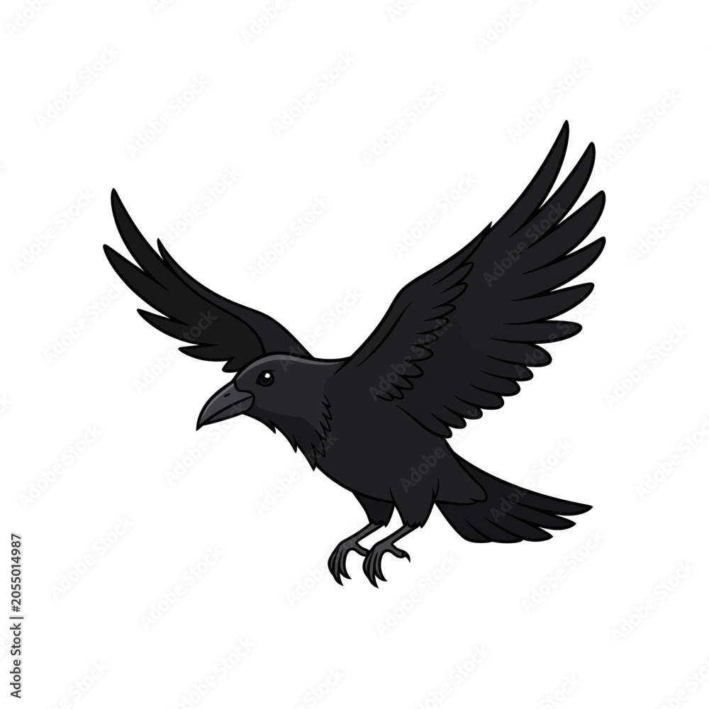 Obraz premium Black Crow in Flight Vector Illustration