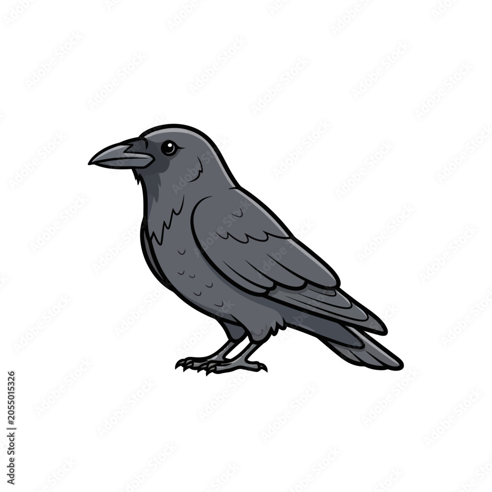 Fototapeta premium Cartoon Black Crow Illustration Isolated on White