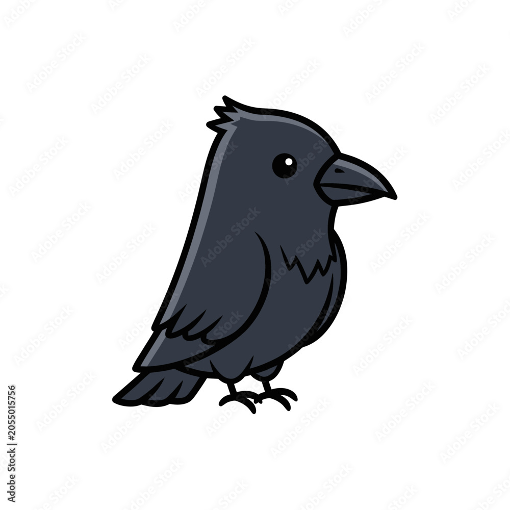 Fototapeta premium Cute Cartoon Black Crow Vector Illustration