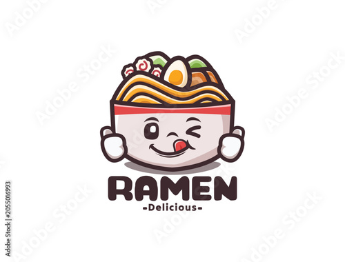 Cute Ramen Bowl Mascot Logo with Thumbs Up