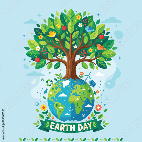 Schilderij op canvas Earth Day Tree Globe Illustration.