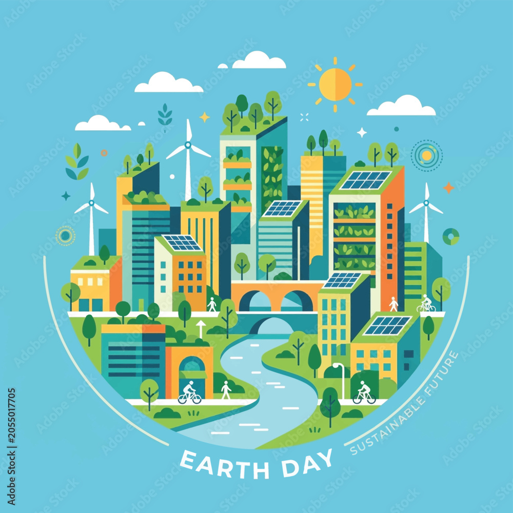 Obraz premium Eco friendly city with green spaces.