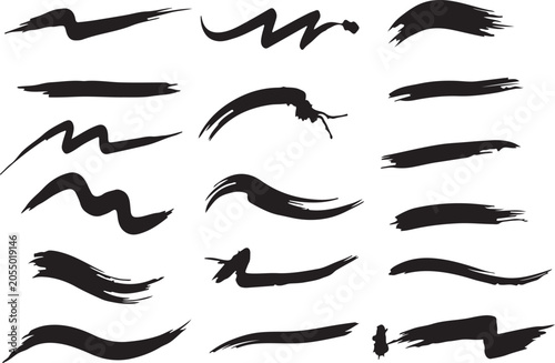 Black brush stroke collection artistic ink splashes and textural swashes