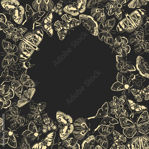 Round frame with butterflies, vector illustration
