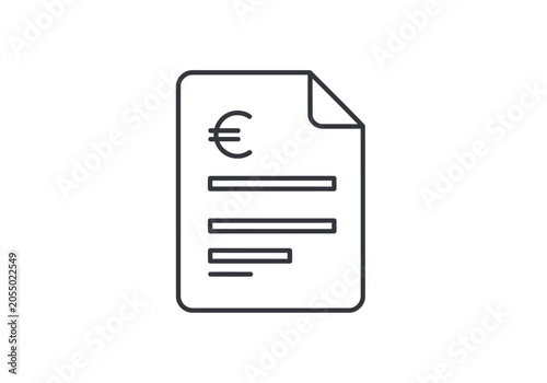 Invoice document icon with euro symbol for finance and accounting, minimalist vector