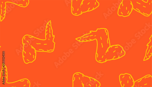 Doodle Chicken Wing  Pattern Food Vector. Chicken Wing Seamless Texture Sketch Food Design.