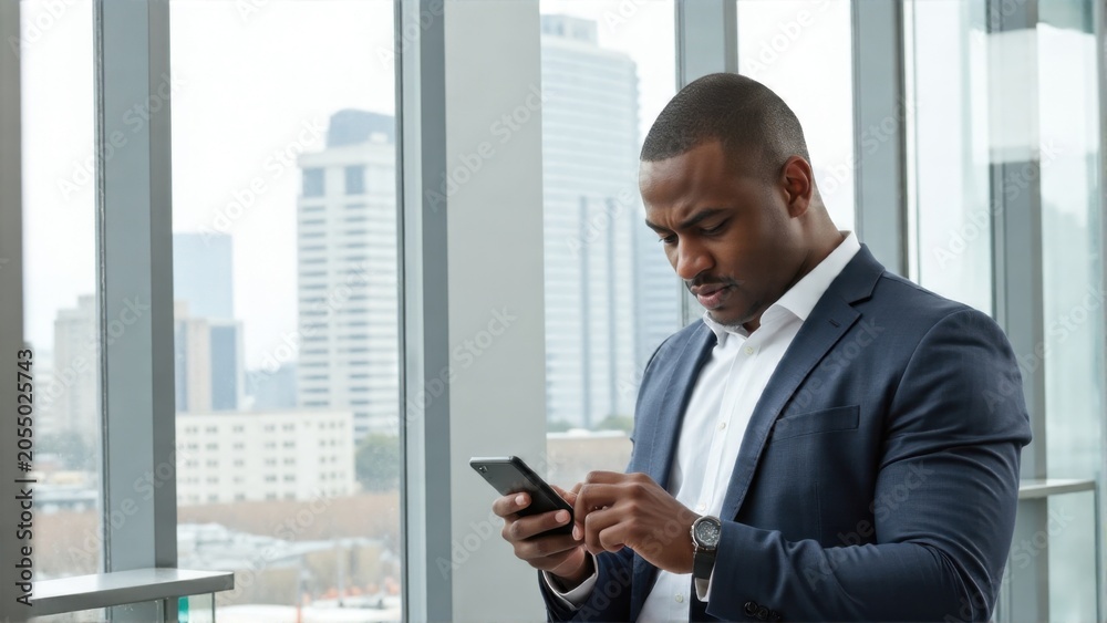 Fototapeta premium Businessman looking at phone, focused