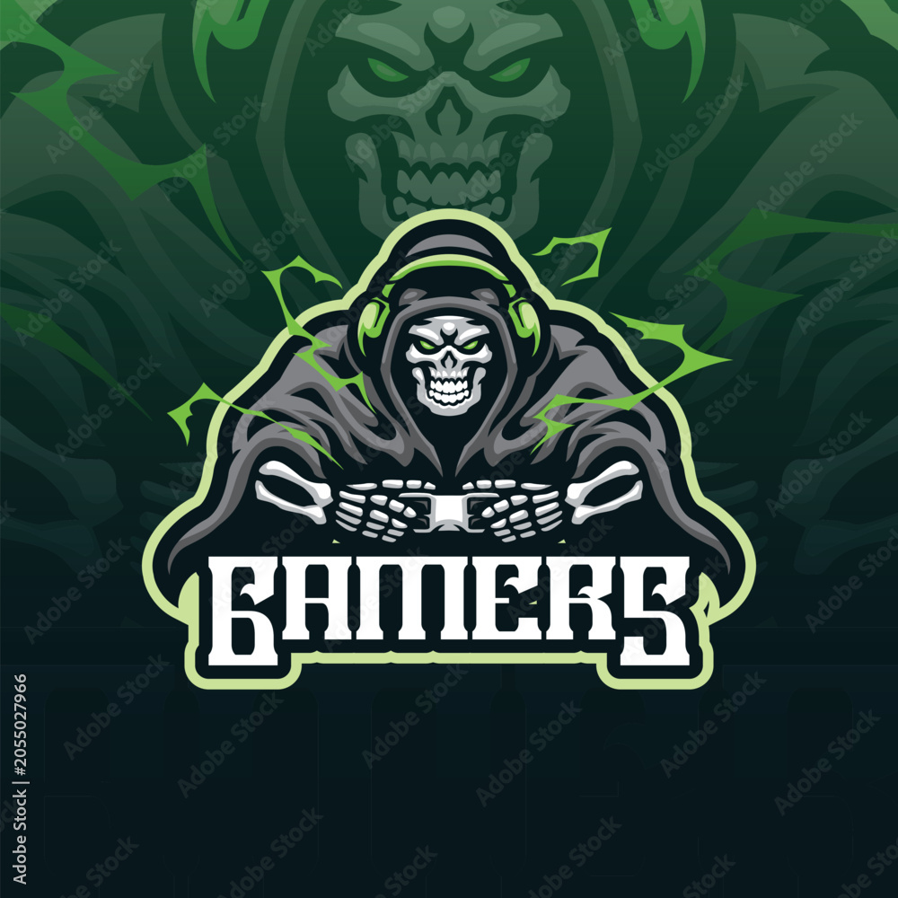 Fototapeta premium Gamer mascot logo design vector. Skull gamer illustration for sport and esport team.