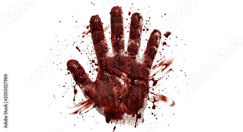 Foto Bloody textured glove handprint with violent red splashing liquid