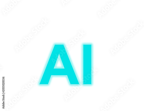 Letras AI de inteligencia artificial en color cian brillante con destello de tres rayos sobre fondo transparente.