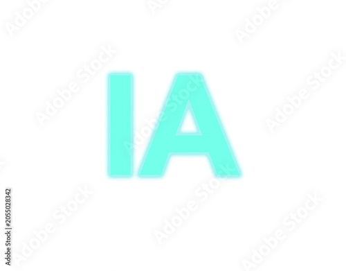 Letras IA de inteligencia artificial en color cian brillante con destello de luz sobre fondo transparente.
