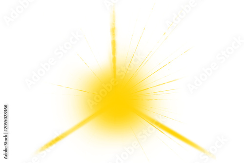 Destello de luz brillante de color amarillo con rayos sobre fondo transparente.