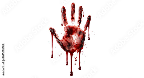 Bild auf Leinwand Creepy red bloody handprint with thick dripping liquid