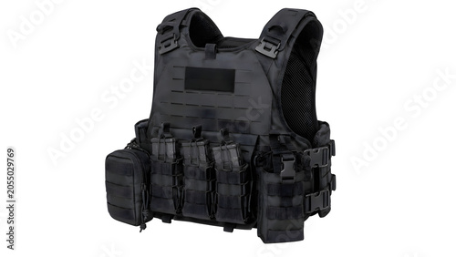 Advanced Tactical Protective Vest with Modular Pouches Isolated on Transparent PNG Background