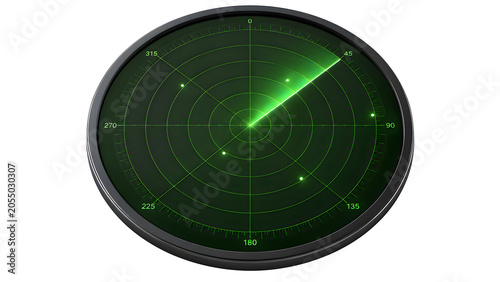 Minimalist Radar Interface with Glowing Green Grid and Target Blips Isolated on Transparent PNG Background