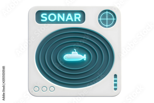 Futuristic Sonar Tracking Interface with Cyan Detection Rings and Submarine Blip Isolated on Transparent PNG Background
