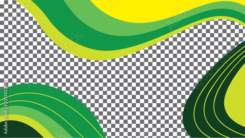 Abstract green and yellow wave background design with transparent checkered pattern for creative projects and graphic templates