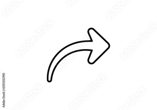 Right curved arrow icon for direction and navigation, simple line symbol