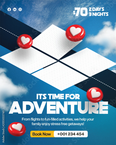 Travel and Tourism Adventure Social Media Template with Photo Frame
